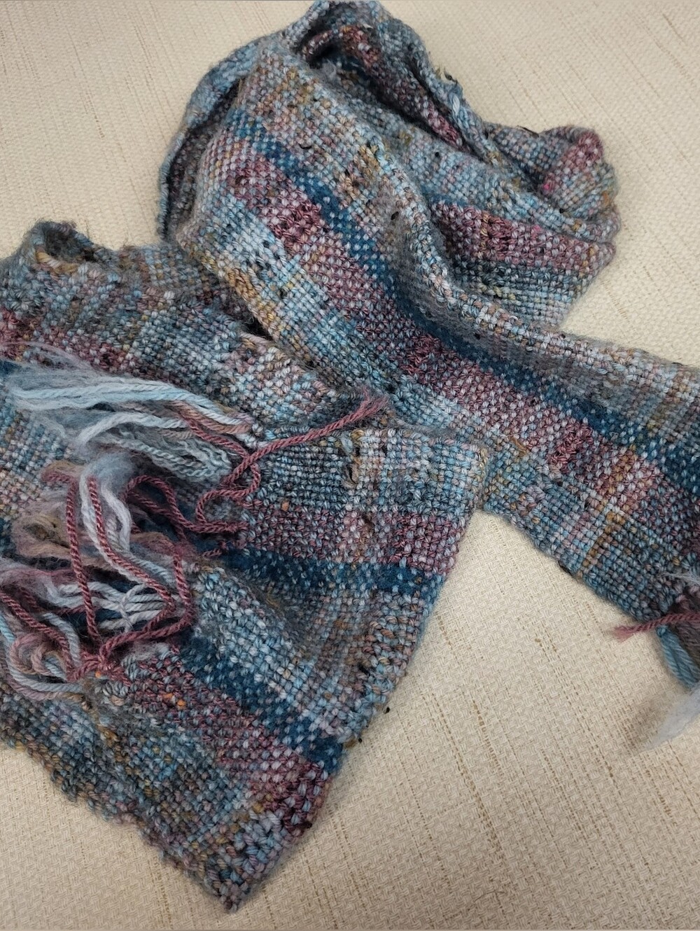 Purple Fringe Striped Scarf